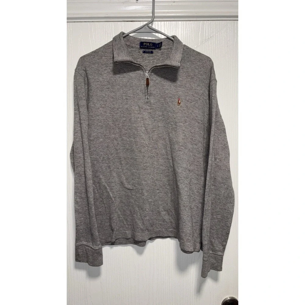 Ralph Lauren Estate Rib Quarter Zip Pullover Gray Small Cotton